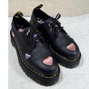Dr Martens Women 9 Black 1461 Quad Platform Derby Lace Up Shoes Chunky Goth